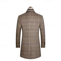 OUKU Men's Wool Coat Overcoat Trench Coat Long Trench Coat Daily Vacation Fall & Winter Polyester Thermal Warm Windproof Outerwear Clothing Apparel Fashion Classic Plaid Pocket Lapel Single Breasted