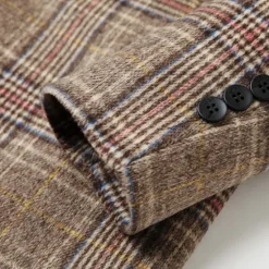 OUKU Men's Wool Coat Overcoat Trench Coat Long Trench Coat Daily Vacation Fall & Winter Polyester Thermal Warm Windproof Outerwear Clothing Apparel Fashion Classic Plaid Pocket Lapel Single Breasted