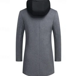 Sale OUKU Men's Wool Coat Overcoat Trench Coat Long Trench Coat Daily Vacation Fall & Winter Wool Thermal Warm Windproof Outerwear Clothing Apparel Fashion Classic Color Block Pocket Hooded Single Breasted