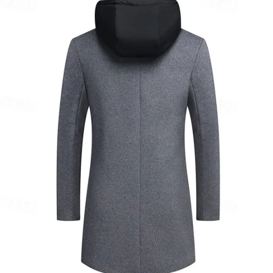 Sale OUKU Men's Wool Coat Overcoat Trench Coat Long Trench Coat Daily Vacation Fall & Winter Wool Thermal Warm Windproof Outerwear Clothing Apparel Fashion Classic Color Block Pocket Hooded Single Breasted