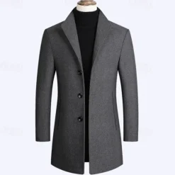 New OUKU Men's Wool Coat Overcoat Trench Coat Long Trench Coat Daily Vacation Fall & Winter Polyester Thermal Warm Windproof Outerwear Clothing Apparel Fashion Classic Plain Pocket Lapel Single Breasted