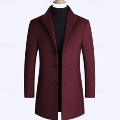 New OUKU Men's Wool Coat Overcoat Trench Coat Long Trench Coat Daily Vacation Fall & Winter Polyester Thermal Warm Windproof Outerwear Clothing Apparel Fashion Classic Plain Pocket Lapel Single Breasted