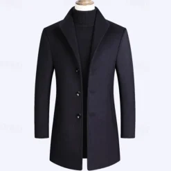 New OUKU Men's Wool Coat Overcoat Trench Coat Long Trench Coat Daily Vacation Fall & Winter Polyester Thermal Warm Windproof Outerwear Clothing Apparel Fashion Classic Plain Pocket Lapel Single Breasted