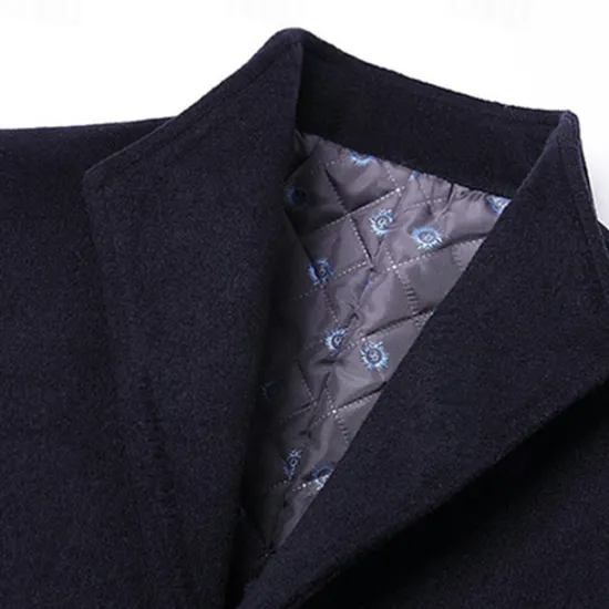 New OUKU Men's Wool Coat Overcoat Trench Coat Long Trench Coat Daily Vacation Fall & Winter Polyester Thermal Warm Windproof Outerwear Clothing Apparel Fashion Classic Plain Pocket Lapel Single Breasted