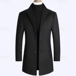 New OUKU Men's Wool Coat Overcoat Trench Coat Long Trench Coat Daily Vacation Fall & Winter Polyester Thermal Warm Windproof Outerwear Clothing Apparel Fashion Classic Plain Pocket Lapel Single Breasted