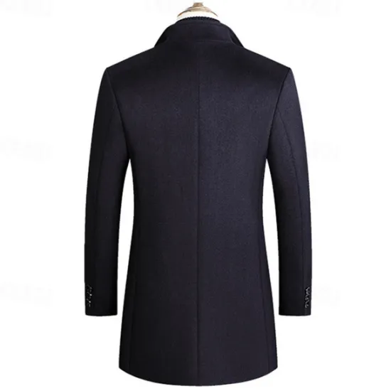 New OUKU Men's Wool Coat Overcoat Trench Coat Long Trench Coat Daily Vacation Fall & Winter Polyester Thermal Warm Windproof Outerwear Clothing Apparel Fashion Classic Plain Pocket Lapel Single Breasted