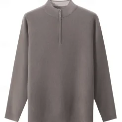 Clearance OUKU Men's Wool Knit Regular Tops Solid Color Quarter Zip Knitwear Neutral Outdoor Home Clothing Apparel Fall Winter S M L Light Grey