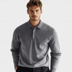 Outlet OUKU Men's Wool Polo Sweater Knit Button Up Solid Color Polo Collar Knitwear Elegant School Formal Clothing Apparel Fall Winter Black Navy Blue S M L