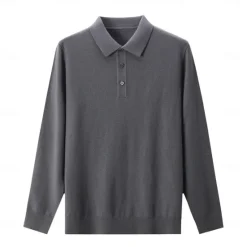 Outlet OUKU Men's Wool Polo Sweater Knit Button Up Solid Color Polo Collar Knitwear Elegant School Formal Clothing Apparel Fall Winter Black Navy Blue S M L