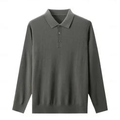 Outlet OUKU Men's Wool Polo Sweater Knit Button Up Solid Color Polo Collar Knitwear Elegant School Formal Clothing Apparel Fall Winter Black Navy Blue S M L