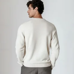 OUKU Men's Wool Pullover Sweater Jumper Cable Knit Paisley Crew Neck Knitwear Elegant Christmas Outdoor Clothing Apparel Fall Winter Black White S M L