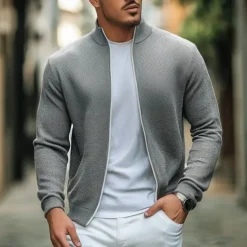 Sale OUKU Men's Work Jacket Sweater Coat Hoodie Jacket Formal Home Warm Zipper Pocket Spring Fall Winter Solid Color Vintage Fashion Shirt Collar Regular Black Navy Blue Light Grey Jacket