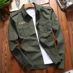 OUKU Men's Work Shirt Button Up Shirt Cargo Shirt Overshirt Army Green Royal Blue Khaki Long Sleeve Graphic Prints Classic Collar Work Camping & Hiking Embroidered Clothing Apparel 100% Cotton Casual