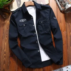 OUKU Men's Work Shirt Button Up Shirt Cargo Shirt Overshirt Army Green Royal Blue Khaki Long Sleeve Graphic Prints Classic Collar Work Camping & Hiking Embroidered Clothing Apparel 100% Cotton Casual