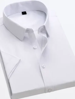 New OUKU Men's Work Shirt Solid / Plain Color Wedding Business Light Pink Black White Dark Navy Short Sleeve Classic Collar Spring & Summer Clothing Apparel Buttons