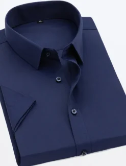 New OUKU Men's Work Shirt Solid / Plain Color Wedding Business Light Pink Black White Dark Navy Short Sleeve Classic Collar Spring & Summer Clothing Apparel Buttons