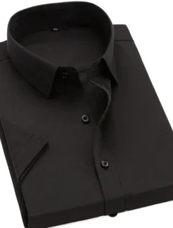 New OUKU Men's Work Shirt Solid / Plain Color Wedding Business Light Pink Black White Dark Navy Short Sleeve Classic Collar Spring & Summer Clothing Apparel Buttons