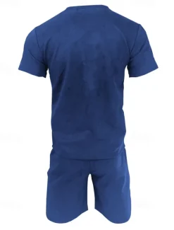 Sale OUKU Men's Workout Set Tracksuit T shirt & Shorts Set Outfit Set Crew Neck Outdoor Daily Sports Pocket Drawstring 2 Piece Solid Color Wine Red Royal Blue Green Polyester Activewear Classic Casual Summer