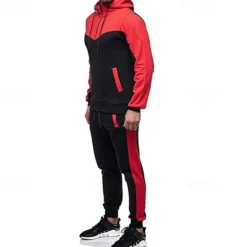 Outlet OUKU Men's Workout Set Tracksuit Full Zip Hoodie Hoodie & Pants Outfit Set Hoodie Hooded Outdoor Daily Sports Pocket Drawstring 2 Piece Color Block Black White Red Polyester Activewear Classic Casual