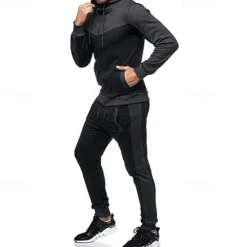 Outlet OUKU Men's Workout Set Tracksuit Full Zip Hoodie Hoodie & Pants Outfit Set Hoodie Hooded Outdoor Daily Sports Pocket Drawstring 2 Piece Color Block Black White Red Polyester Activewear Classic Casual