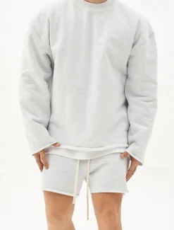 OUKU Men's Workout Set Tracksuit Sweatshirt & Shorts Set Outfit Set Crew Neck Outdoor Daily Sports Pocket Drawstring 2 Piece Plain Black White Khaki Activewear Classic Casual Summer