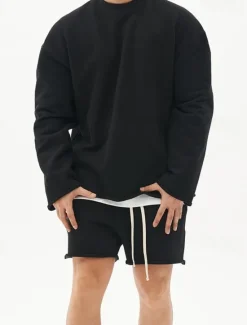 OUKU Men's Workout Set Tracksuit Sweatshirt & Shorts Set Outfit Set Crew Neck Outdoor Daily Sports Pocket Drawstring 2 Piece Plain Black White Khaki Activewear Classic Casual Summer