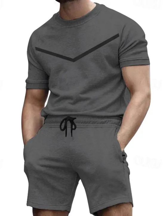 Sale OUKU Men's Workout Set Tracksuit T shirt & Shorts Set Crew Neck Outdoor Daily Sports Pocket Drawstring 2 Piece Color Block Black White Yellow Polyester Activewear Classic Casual Summer