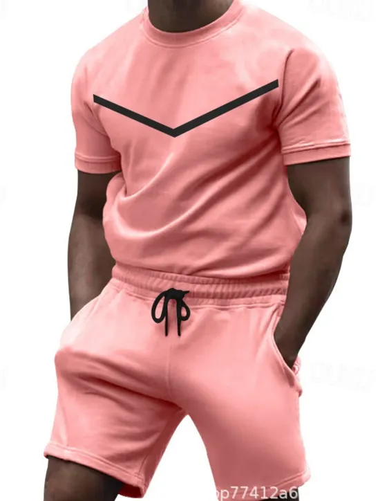 Sale OUKU Men's Workout Set Tracksuit T shirt & Shorts Set Crew Neck Outdoor Daily Sports Pocket Drawstring 2 Piece Color Block Black White Yellow Polyester Activewear Classic Casual Summer