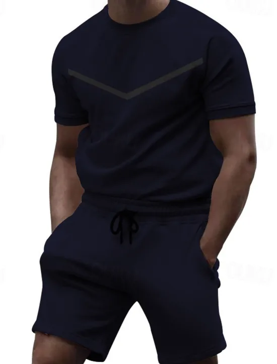 Sale OUKU Men's Workout Set Tracksuit T shirt & Shorts Set Crew Neck Outdoor Daily Sports Pocket Drawstring 2 Piece Color Block Black White Yellow Polyester Activewear Classic Casual Summer