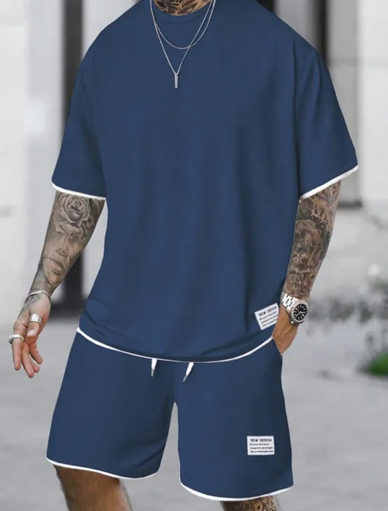Best OUKU Men's Workout Set Tracksuit T shirt & Shorts Set Outfit Set Crew Neck Outdoor Daily Sports Pocket Drawstring 2 Piece Plain Light Green Pink Red Polyester Activewear Classic Casual Summer