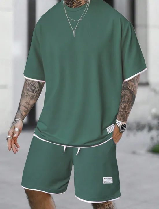 Best OUKU Men's Workout Set Tracksuit T shirt & Shorts Set Outfit Set Crew Neck Outdoor Daily Sports Pocket Drawstring 2 Piece Plain Light Green Pink Red Polyester Activewear Classic Casual Summer