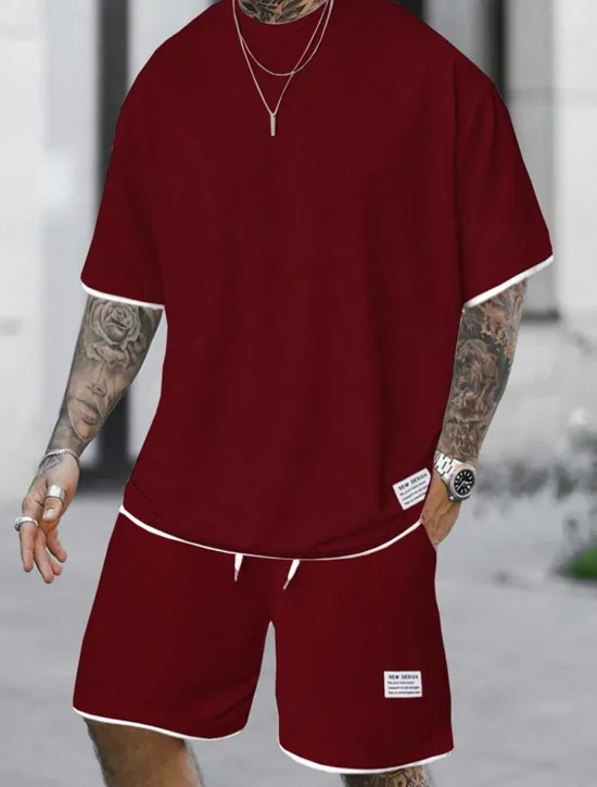 Best OUKU Men's Workout Set Tracksuit T shirt & Shorts Set Outfit Set Crew Neck Outdoor Daily Sports Pocket Drawstring 2 Piece Plain Light Green Pink Red Polyester Activewear Classic Casual Summer