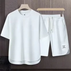 Hot OUKU Men's Workout Set Tracksuit T shirt & Shorts Set Outfit Set Crew Neck Outdoor Daily Sports Pocket Drawstring 2 Piece Plain Black White Apricot Polyester Activewear Classic Casual Summer