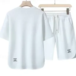 Hot OUKU Men's Workout Set Tracksuit T shirt & Shorts Set Outfit Set Crew Neck Outdoor Daily Sports Pocket Drawstring 2 Piece Plain Black White Apricot Polyester Activewear Classic Casual Summer