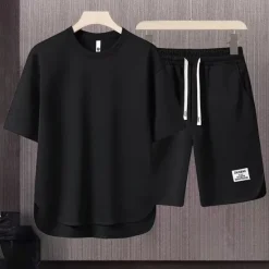 Hot OUKU Men's Workout Set Tracksuit T shirt & Shorts Set Outfit Set Crew Neck Outdoor Daily Sports Pocket Drawstring 2 Piece Plain Black White Apricot Polyester Activewear Classic Casual Summer
