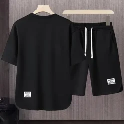 Hot OUKU Men's Workout Set Tracksuit T shirt & Shorts Set Outfit Set Crew Neck Outdoor Daily Sports Pocket Drawstring 2 Piece Plain Black White Apricot Polyester Activewear Classic Casual Summer