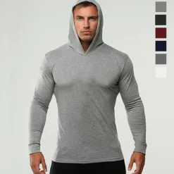 Outlet OUKU Men's Workout Shirt Running Shirt Long Sleeve Top Spring Hooded Spandex Breathable Quick Dry Soft Gym Workout Running Sportswear Activewear Solid Colored Black White Dark Navy