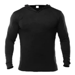 Outlet OUKU Men's Workout Shirt Running Shirt Long Sleeve Top Spring Hooded Spandex Breathable Quick Dry Soft Gym Workout Running Sportswear Activewear Solid Colored Black White Dark Navy