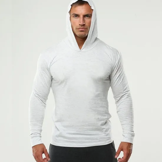 Outlet OUKU Men's Workout Shirt Running Shirt Long Sleeve Top Spring Hooded Spandex Breathable Quick Dry Soft Gym Workout Running Sportswear Activewear Solid Colored Black White Dark Navy