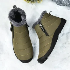 Clearance OUKU Men's Yellow Winter Snow Boots – Waterproof, Fur-Lined, Zipper Closure, Non-Slip Warm Ankle Boots for Cold Weather
