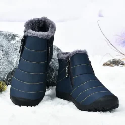Clearance OUKU Men's Yellow Winter Snow Boots – Waterproof, Fur-Lined, Zipper Closure, Non-Slip Warm Ankle Boots for Cold Weather