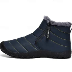 Clearance OUKU Men's Yellow Winter Snow Boots – Waterproof, Fur-Lined, Zipper Closure, Non-Slip Warm Ankle Boots for Cold Weather