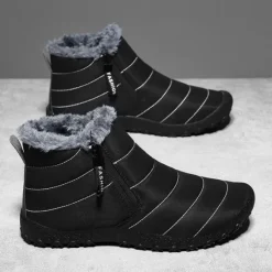 Clearance OUKU Men's Yellow Winter Snow Boots – Waterproof, Fur-Lined, Zipper Closure, Non-Slip Warm Ankle Boots for Cold Weather