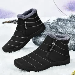 Clearance OUKU Men's Yellow Winter Snow Boots – Waterproof, Fur-Lined, Zipper Closure, Non-Slip Warm Ankle Boots for Cold Weather