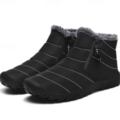Clearance OUKU Men's Yellow Winter Snow Boots – Waterproof, Fur-Lined, Zipper Closure, Non-Slip Warm Ankle Boots for Cold Weather
