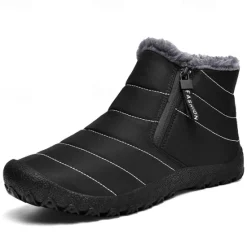 Clearance OUKU Men's Yellow Winter Snow Boots – Waterproof, Fur-Lined, Zipper Closure, Non-Slip Warm Ankle Boots for Cold Weather