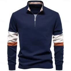 Outlet OUKU Men's Zip Hoodie Sweatshirt Pullover Navy Blue Green Khaki Gray Standing Collar Color Block Sports & Outdoor Sports Weekend Streetwear Cool Casual Spring & Fall Clothing Apparel Hoodies Sweatshirts