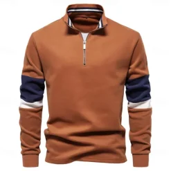 Outlet OUKU Men's Zip Hoodie Sweatshirt Pullover Navy Blue Green Khaki Gray Standing Collar Color Block Sports & Outdoor Sports Weekend Streetwear Cool Casual Spring & Fall Clothing Apparel Hoodies Sweatshirts
