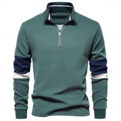 Outlet OUKU Men's Zip Hoodie Sweatshirt Pullover Navy Blue Green Khaki Gray Standing Collar Color Block Sports & Outdoor Sports Weekend Streetwear Cool Casual Spring & Fall Clothing Apparel Hoodies Sweatshirts