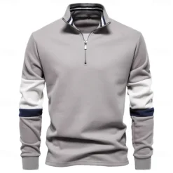 Outlet OUKU Men's Zip Hoodie Sweatshirt Pullover Navy Blue Green Khaki Gray Standing Collar Color Block Sports & Outdoor Sports Weekend Streetwear Cool Casual Spring & Fall Clothing Apparel Hoodies Sweatshirts
